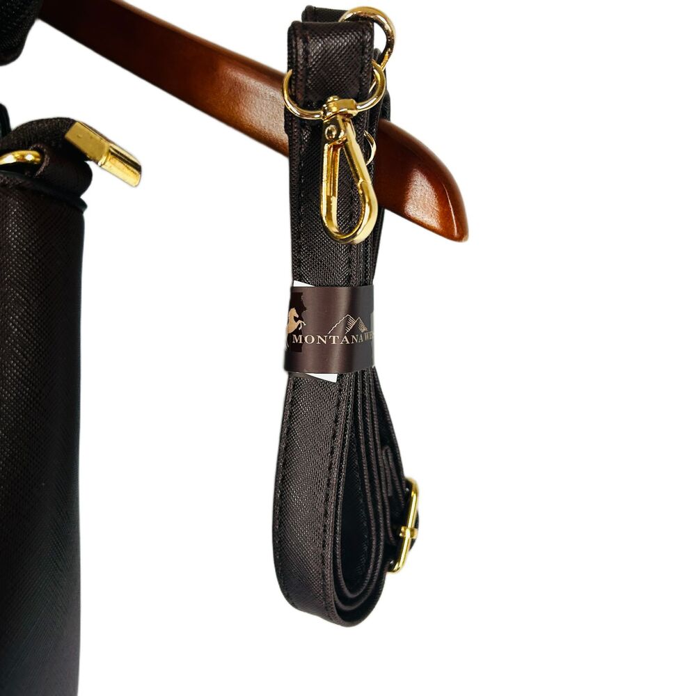💐 Montana West NEW Crossbody Double Handle Bag Wallet Solid Brown Vegan Leather - Picture 3 of 11